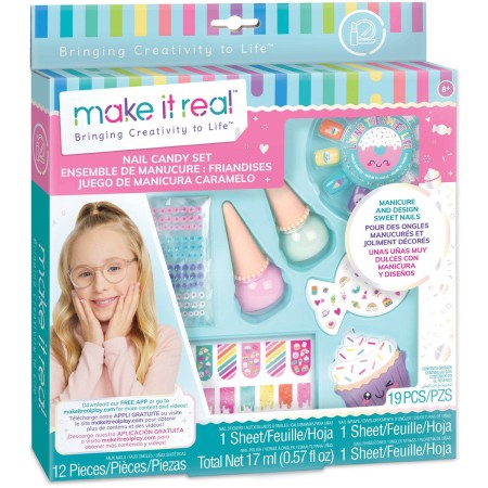 MAKE IT REAL Laky dětské na nehty set 2ks se zdobením Candy voňavé