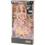 Panenka blondýnka plesové šaty se třpytkami s kabelkou dlouhé vlasy