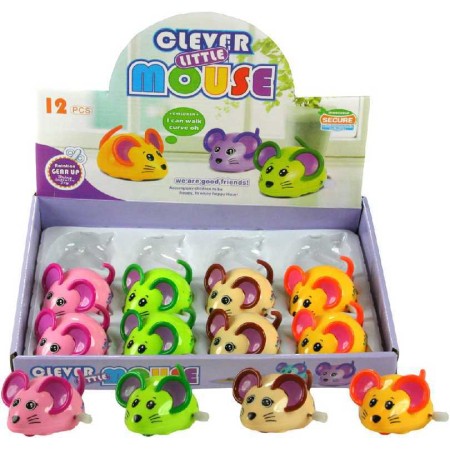 Myška natahovací na klíček plastová na kolečkách vrtí ocáskem 4 barvy