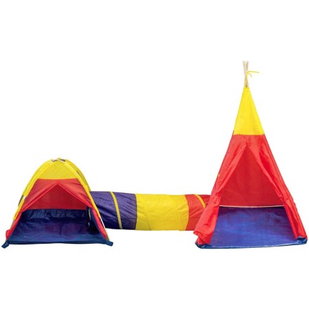 Adventure tent set 2 dětské stany s prolézacím tunelem 340x112x135cm