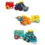 Vozidlo stavební autíčko na setrvačník set s přívěsem 3 druhy plast