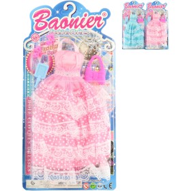 Šatičky pro panenku dlouhé s krajkou set obleček s fashion doplňky 2 barvy