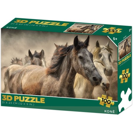 PUZZLE 3D Koně 31x23cm 100 dílků skládačka v krabici