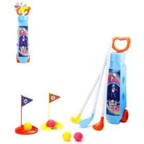 Golfový set dětský vozík se 3 holemi a 4 míčky s doplňky plast
