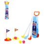 Golfový set dětský vozík se 3 holemi a 4 míčky s doplňky plast