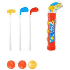 Golfový dětský barevný set pouzdro se 3 holemi a 3 míčky plast