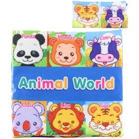 Knížka baby textilní šustící puzzle zvířátka 2v1 pro miminko