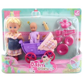 Panenka herní set s kočárkem a miminkem s doplňky plast