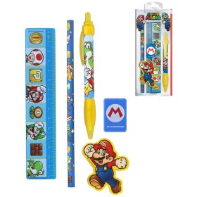 Školní pomůcky set 4ks Super Mario s pravítkem a propiskou