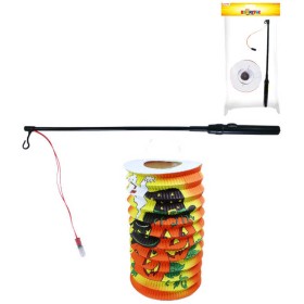 Lampion Halloween oválný 15cm dýně set s hůlkou na baterie na svíčku Světlo