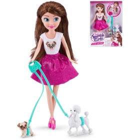 Sparkle Girlz herní set panenka 28cm se 2 pejsky na vodítku v krabici