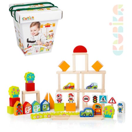 CUBIKA DŘEVO Baby stavebnice Doprava ve městě set 55 dílků v dárkové krabici