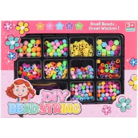 Korálky barevné plastové navlékací set s provázky v krabici