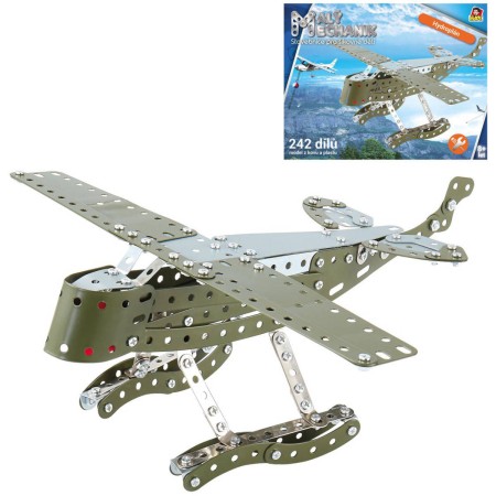 MALÝ MECHANIK Letadlo Hydroplán 242 dílků kovová STAVEBNICE typu Merkur
