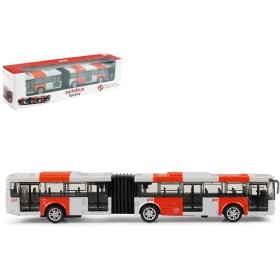 Autobus kovový červený kloubový PID Praha MHD zpětný chod