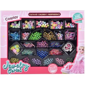 Korálky barevné navlékací s provázky a přívěsky na výrobu dětské bižuterie