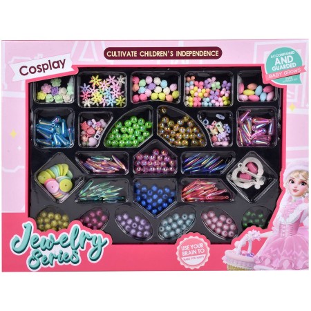 Korálky barevné navlékací s provázky a přívěsky na výrobu dětské bižuterie