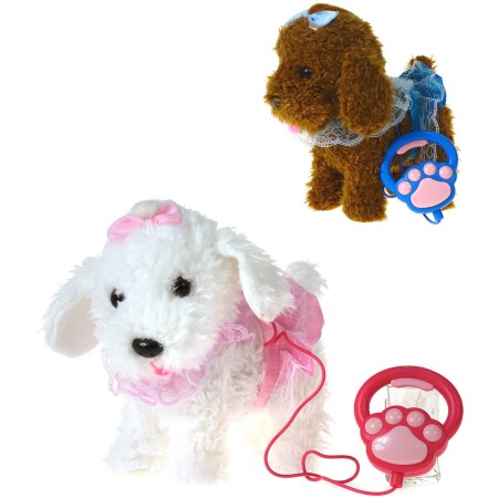 Pejsek interaktivní v oblečku ovládání na kabel na vodítku na baterie 2 barvy