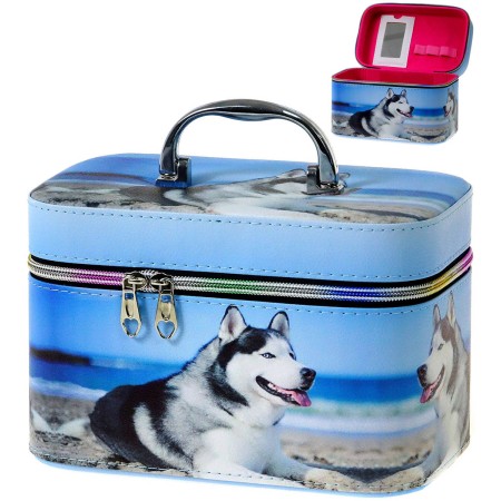 Kufřík dětský kosmetický vel. M se zrcátkem na zip foto potisk pejsek