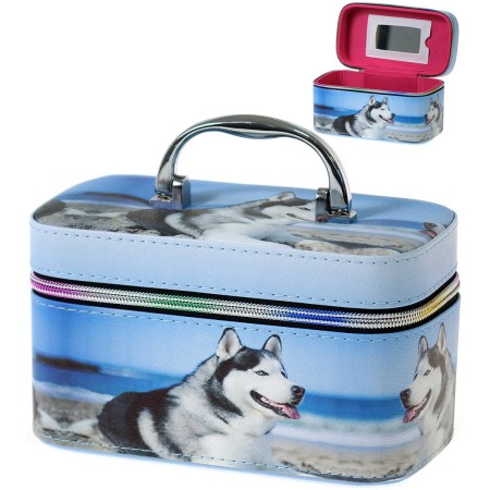 Kufřík dětský kosmetický vel. S se zrcátkem na zip foto potisk pejsek