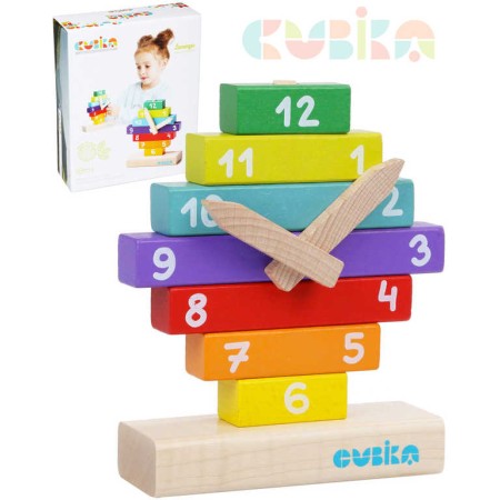 CUBIKA DŘEVO Baby Hodiny magnetické navlékací stavebnice set 10 dílků