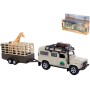 Auto kovové Land Rover Defender zpětný chod Safari set s přívěsem a žirafou