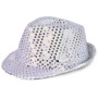 KARNEVAL Klobouk disco stříbrný s flitry na baterie barevné LED Světlo