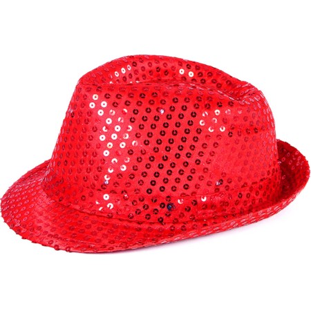 KARNEVAL Klobouk disco červený s flitry na baterie barevné LED Světlo