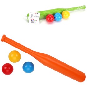 Baseballový dětský barevný set pálka 50cm se 3 míčky barvy plast
