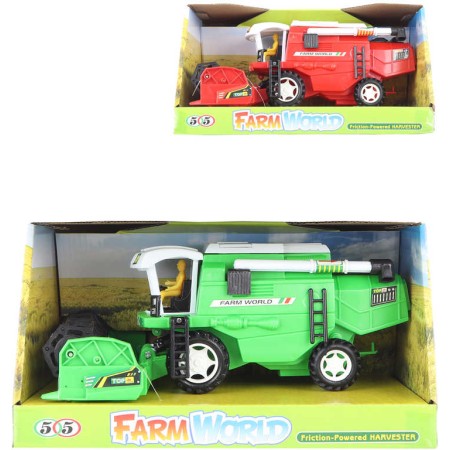 Auto kombajn červený 27cm žací stroj s kombajnistou 2 barvy plast