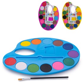 Barvy dětské vodové set 12 barev se štětcem na paletě 3 barvy ve folii