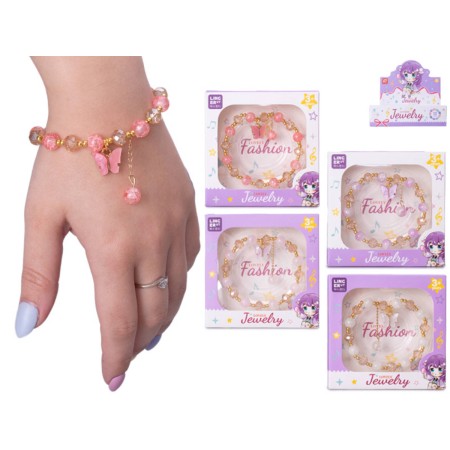 Náramek s motýlím medailonkem v krabičce 4 barvy