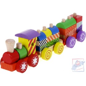 WOODY DŘEVO Baby vláček barevný navlékací set s kostkami pro miminko