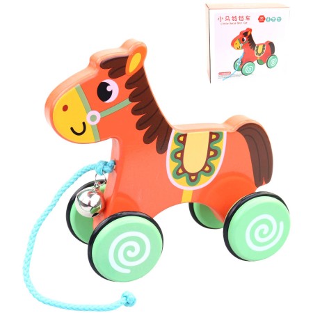 DŘEVO Tahadlo koník zvířátko tahací s rolničkou *DŘEVĚNÉ HRAČKY*