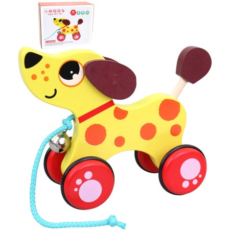 DŘEVO Tahadlo pejsek zvířátko tahací s rolničkou *DŘEVĚNÉ HRAČKY*