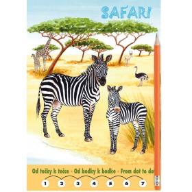 AKIM Omalovánky Od tečky k tečce + tužka s gumou Safari zvířátka