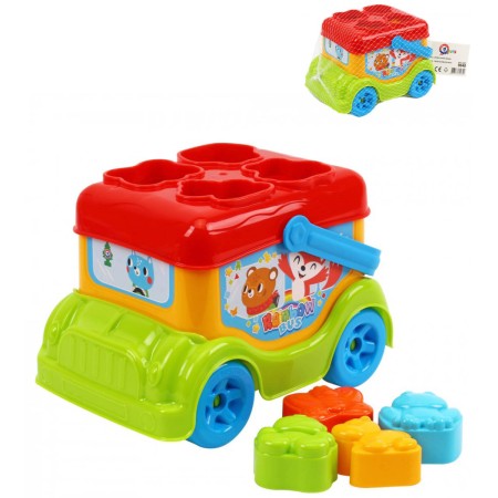 Autobus baby vkládačka autíčko + 4 dílky zvířátka v síťce