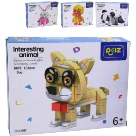 Stavebnice zvířátka 102-115 dílků skládačka plastová v krabici 8 druhů
