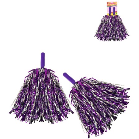 Mávátko party pom pom (pompon) třásně fialovo-stříbrné set 2ks na fandění