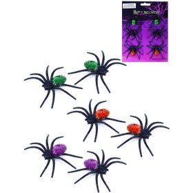 Zvířátko pavouk černý 7cm s barevnými třpytkami set 6ks Halloween
