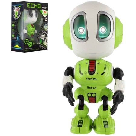 Robot Echo zelený kovový opakující věty na baterie Světlo Zvuk