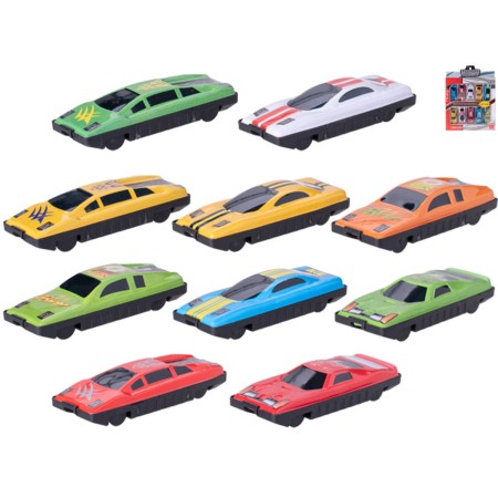 Auta sportovní kovová set 10ks různé druhy volný chod na kartě