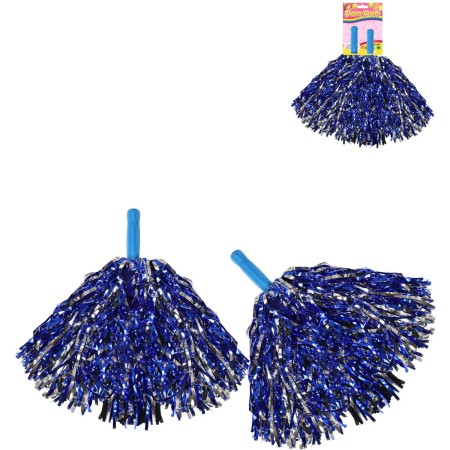 Mávátko party pom pom (pompon) třásně modro-stříbrné set 2ks na fandění