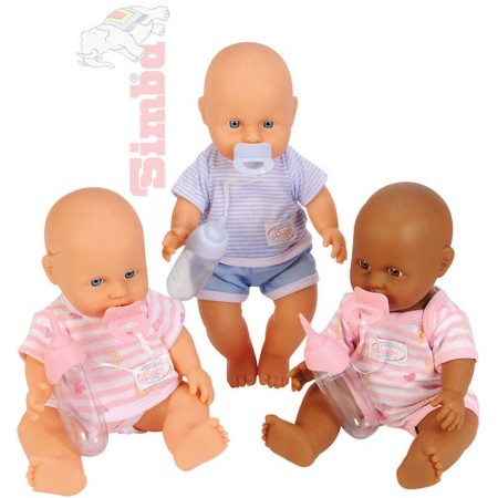 SIMBA Panenka MIMINKO 30cm pije a čůrá 3 druhy set s lahvičkou a dudlíkem
