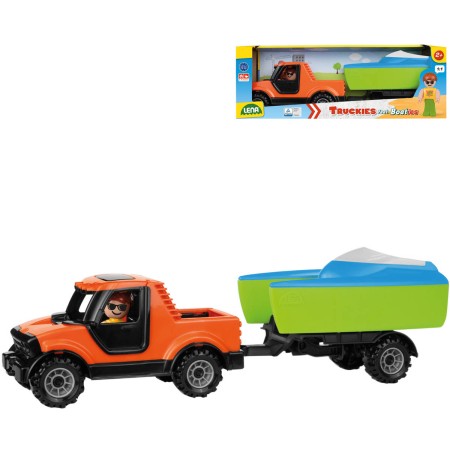 LENA Truckies auto pickup funkční set s loďkou a přívěsem v krabici 01633