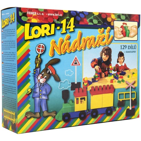 LORI 014 Stavebnice polytehnická nádraží 14 barevné kostky 129 dílků