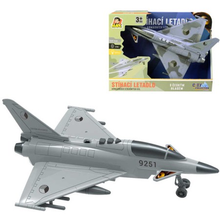 Letadlo stíhací bojové 24cm na setrvačník na baterie Světlo Zvuk CZ plast