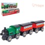HAPE DŘEVO Vláček parní osobní set mašinka + 2 vagonky