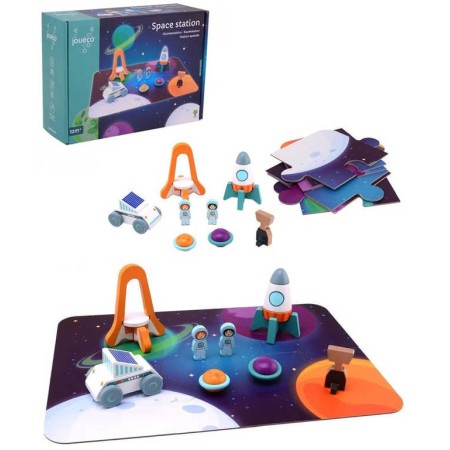 JOUECO DŘEVO Vesmírná stanice set puzzle skládačka s figurkami a doplňky
