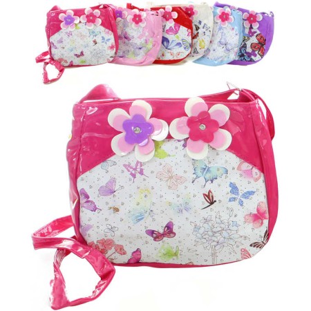 Kabelka dětská plastová květinonvá s motýlky s popruhem přes rameno 6 druhů